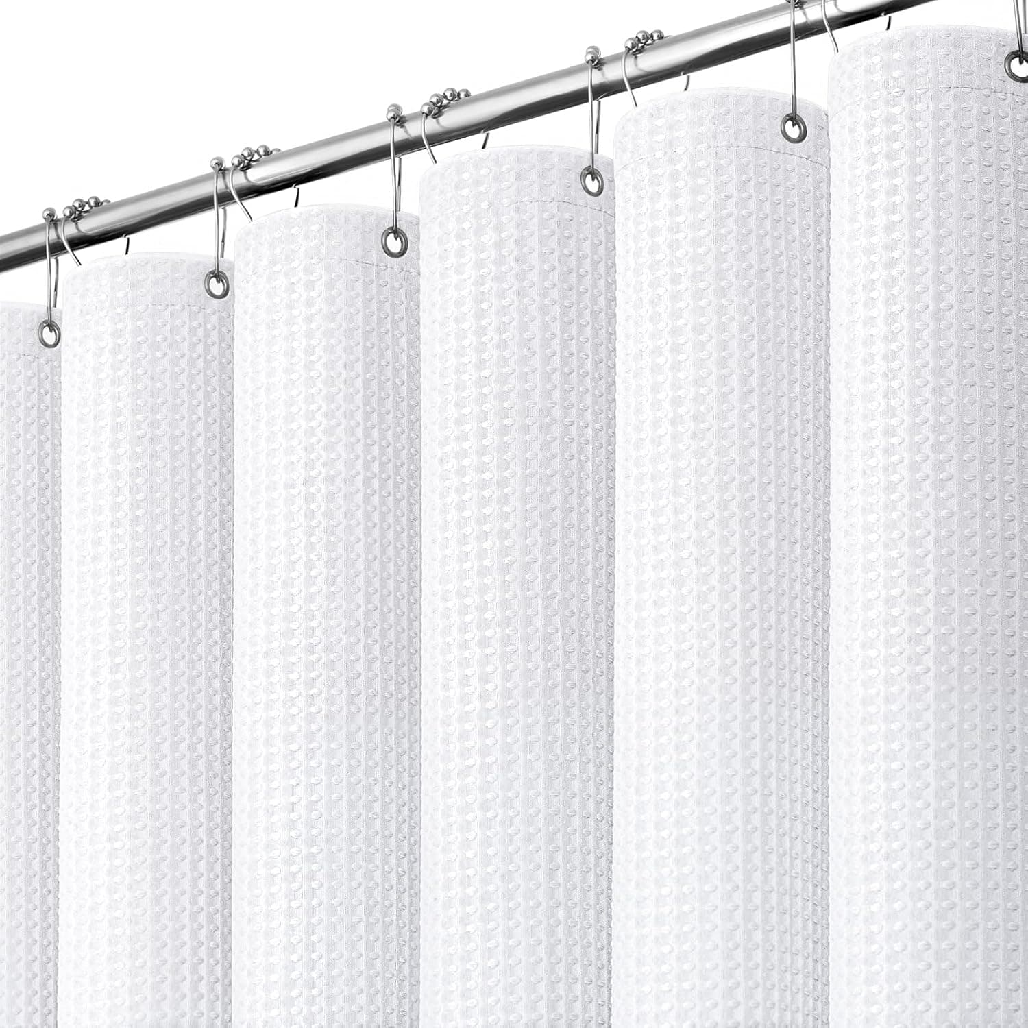 Dynamene Extra Long Fabric Shower Curtain - Waffle Weave 84 Inches Long Heavy Duty Cloth Shower Curtains for B