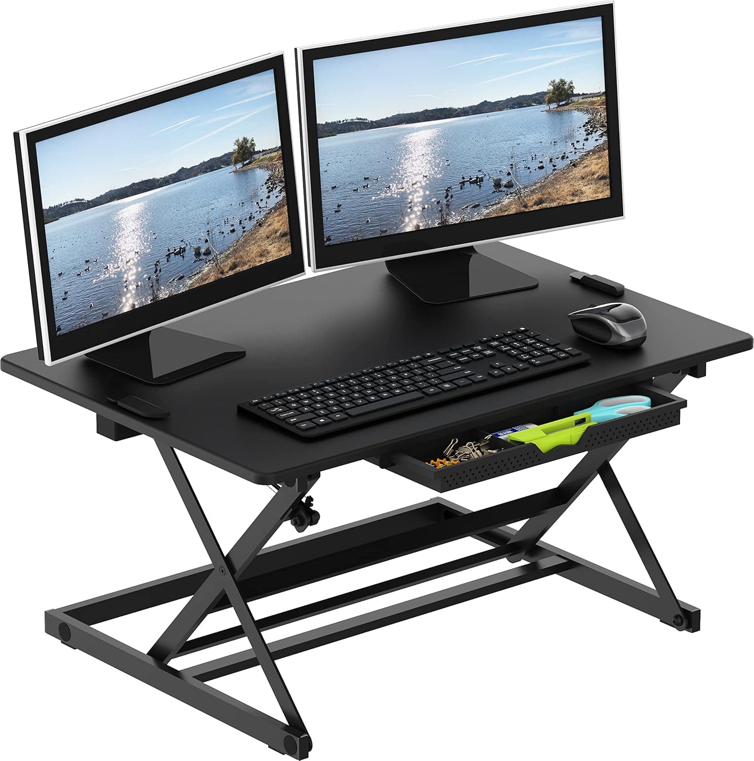 SHW 32-Inch Height Adjustable Standing Desk Converter Riser Workstation