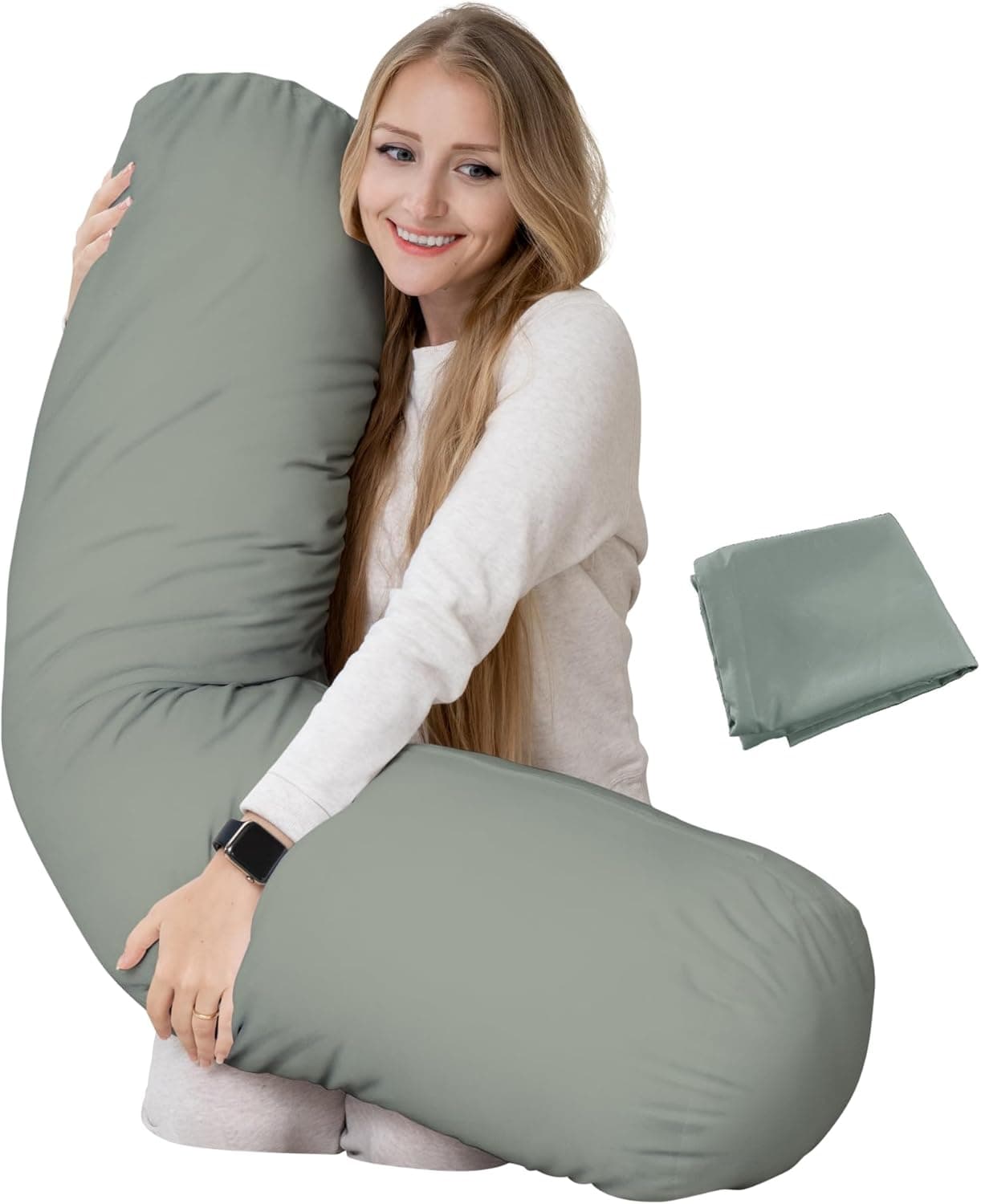 Pillowable King Size Extra Long Round Body Pillow 54x12 Bolster Pillow with Removable Pillowcase, Grey