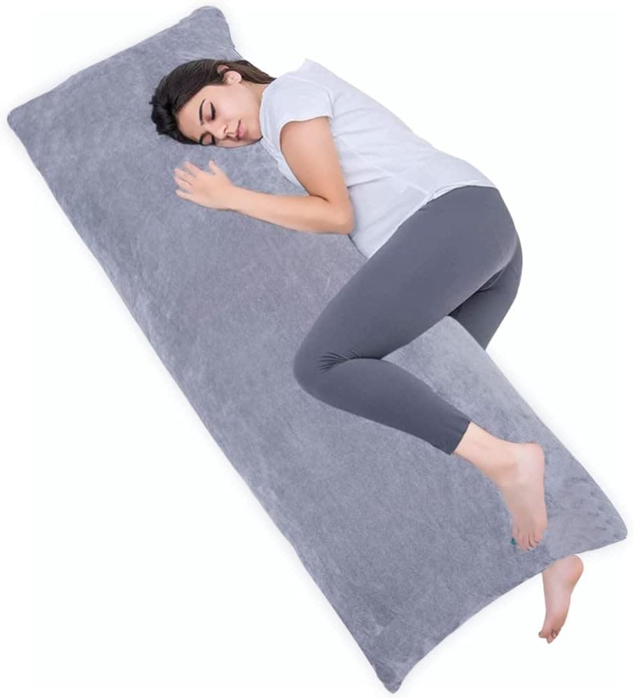 MIDDLE ONE Full Body Pillow for Adults 20x54, Firm Large with Velvet Cover, Dark Grey