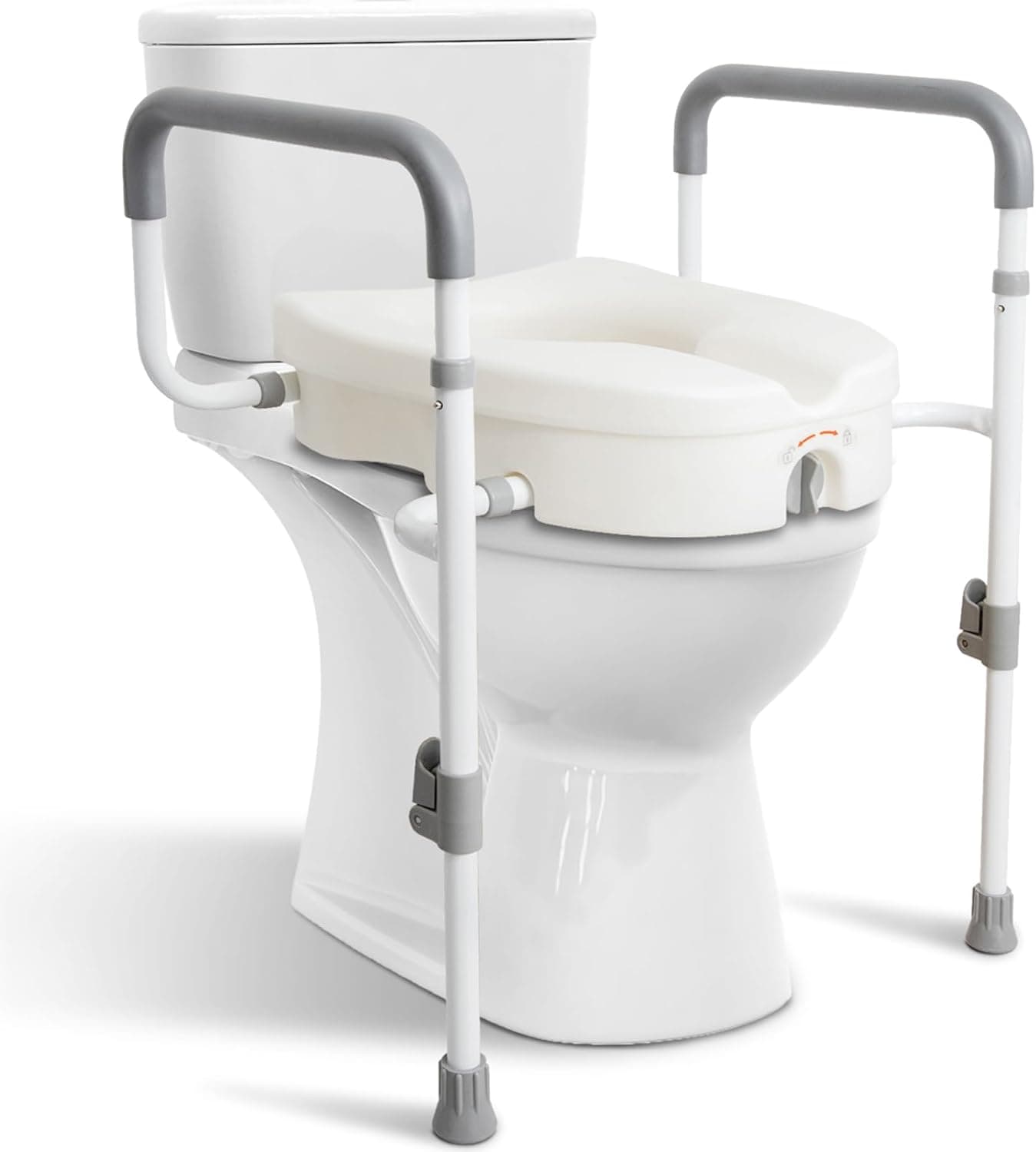 WeHwupe Raised Toilet Seat with Handles for Elderly with Adjustable Padded Arms