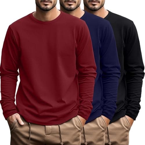 Ficerd 3 Pack Mens Big and Tall Cotton Knit Long Sleeve Shirts 3XL 3Color