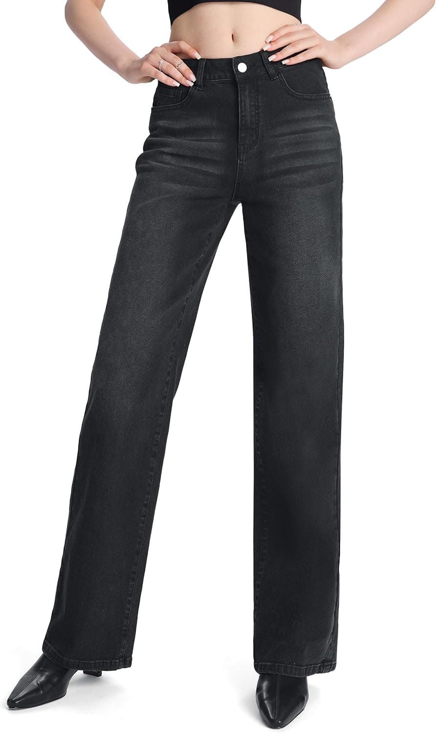 SEVEGO Women's 32"/34"/36" Tall Straight Leg Jeans Mid Waisted Stretchy Loose Denim Pants