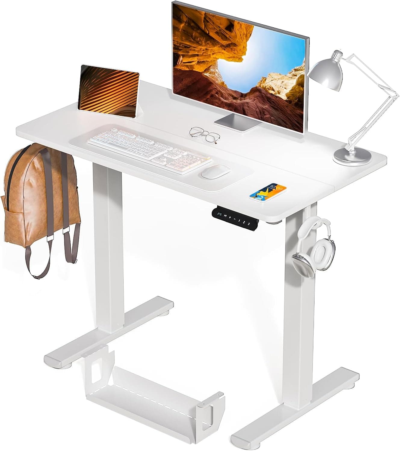 Kingant Standing Desk Height Adjustable Small Electric Stand Up Desk 35 x 20 in with Cable Management