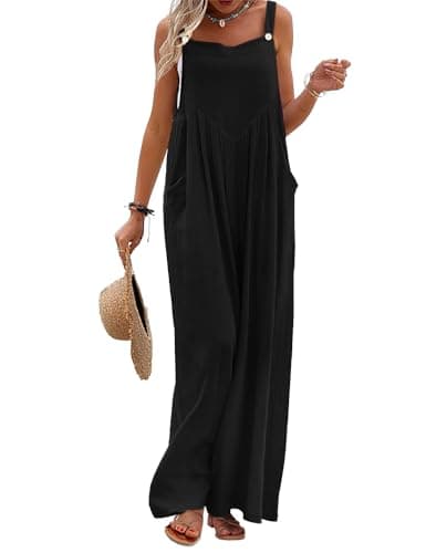 YESNO Women's Summer Casual Overalls Loose Wide Leg Jumpsuits Boho Baggy Rompers M PZH Solid Black