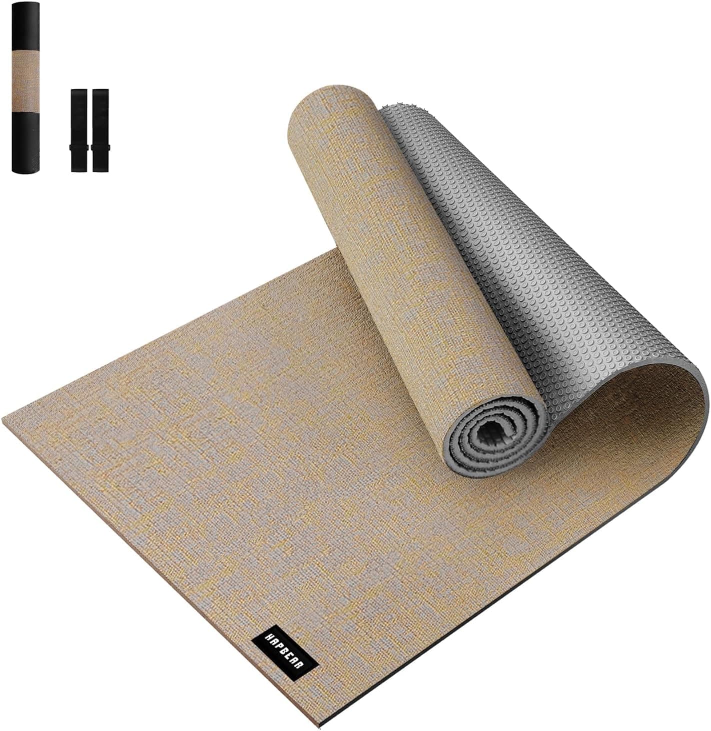 HAPBEAR Extra Large Yoga Mat 84''x30'' 1/4'' Thick Natural Linen Non-Slip